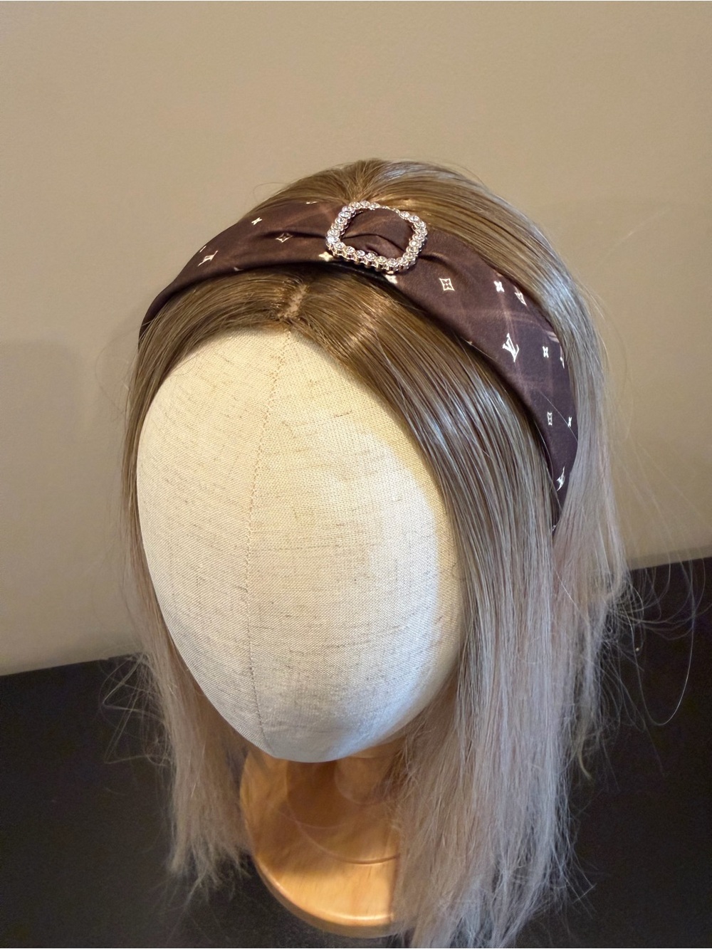 Louis Vuitton Brown Satin Knot Headband with Crystal Buckle